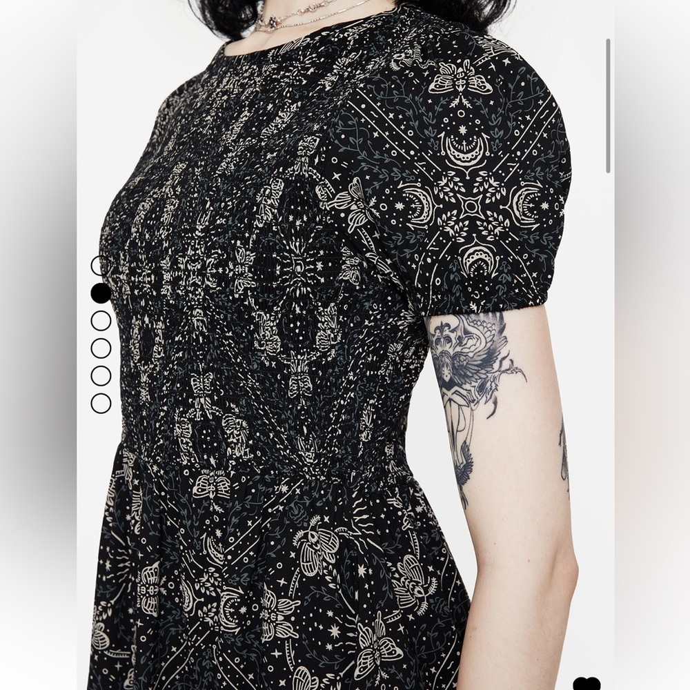 Poem Moth Print Puff Sleeve Mini Dress - Picture 2 of 4